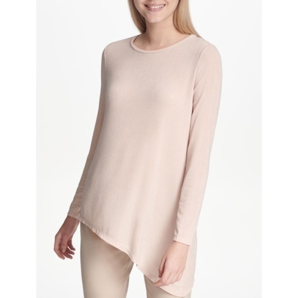 Calvin Klein Shimmer Blush Pink Long Sleeve Asymmetrical Stretch Knit Tunic 2X